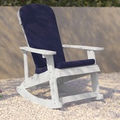 Savannah Set of 2 All-Weather Poly Resin Wood Adirondack Rocking Chairs in White with Blue Cushions for Deck, Porch, and Patio, 2-JJ-C14705-CSNBL-WH-GG
