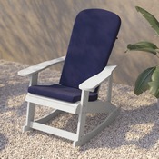 Savannah Set of 2 All-Weather Poly Resin Wood Adirondack Rocking Chairs in White with Blue Cushions for Deck, Porch, and Patio, 2-JJ-C14705-CSNBL-WH-GG