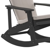Savannah Set of 2 All-Weather Poly Resin Wood Adirondack Rocking Chairs in Black with Cream Cushions for Deck, Porch, and Patio, 2-JJ-C14705-CSNCR-BK-GG