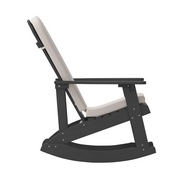 Savannah Set of 2 All-Weather Poly Resin Wood Adirondack Rocking Chairs in Black with Cream Cushions for Deck, Porch, and Patio, 2-JJ-C14705-CSNCR-BK-GG