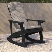 Savannah Set of 2 All-Weather Poly Resin Wood Adirondack Rocking Chairs in Black with Cream Cushions for Deck, Porch, and Patio, 2-JJ-C14705-CSNCR-BK-GG