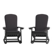 Savannah Set of 2 All-Weather Poly Resin Wood Adirondack Rocking Chairs in Black with Gray Cushions for Deck, Porch, and Patio, 2-JJ-C14705-CSNGY-BK-GG