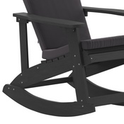 Savannah Set of 2 All-Weather Poly Resin Wood Adirondack Rocking Chairs in Black with Gray Cushions for Deck, Porch, and Patio, 2-JJ-C14705-CSNGY-BK-GG