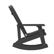Savannah Set of 2 All-Weather Poly Resin Wood Adirondack Rocking Chairs in Black with Gray Cushions for Deck, Porch, and Patio, 2-JJ-C14705-CSNGY-BK-GG