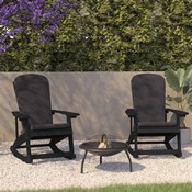 Savannah Set of 2 All-Weather Poly Resin Wood Adirondack Rocking Chairs in Black with Gray Cushions for Deck, Porch, and Patio, 2-JJ-C14705-CSNGY-BK-GG