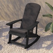 Savannah Set of 2 All-Weather Poly Resin Wood Adirondack Rocking Chairs in Black with Gray Cushions for Deck, Porch, and Patio, 2-JJ-C14705-CSNGY-BK-GG
