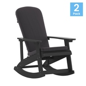 Savannah Set of 2 All-Weather Poly Resin Wood Adirondack Rocking Chairs in Black with Gray Cushions for Deck, Porch, and Patio, 2-JJ-C14705-CSNGY-BK-GG