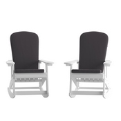 Savannah Set of 2 All-Weather Poly Resin Wood Adirondack Rocking Chairs in White with Gray Cushions for Deck, Porch, and Patio, 2-JJ-C14705-CSNGY-WH-GG