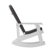Savannah Set of 2 All-Weather Poly Resin Wood Adirondack Rocking Chairs in White with Gray Cushions for Deck, Porch, and Patio, 2-JJ-C14705-CSNGY-WH-GG