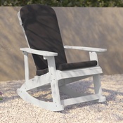 Savannah Set of 2 All-Weather Poly Resin Wood Adirondack Rocking Chairs in White with Gray Cushions for Deck, Porch, and Patio, 2-JJ-C14705-CSNGY-WH-GG