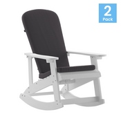 Savannah Set of 2 All-Weather Poly Resin Wood Adirondack Rocking Chairs in White with Gray Cushions for Deck, Porch, and Patio, 2-JJ-C14705-CSNGY-WH-GG