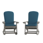 Savannah Set of 2 All-Weather Poly Resin Wood Adirondack Rocking Chairs in Gray with Teal Cushions for Deck, Porch, and Patio, 2-JJ-C14705-CSNTL-GY-GG