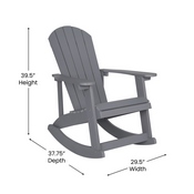 Savannah Set of 2 All-Weather Poly Resin Wood Adirondack Rocking Chairs in Gray with Teal Cushions for Deck, Porch, and Patio, 2-JJ-C14705-CSNTL-GY-GG