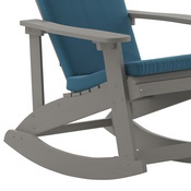 Savannah Set of 2 All-Weather Poly Resin Wood Adirondack Rocking Chairs in Gray with Teal Cushions for Deck, Porch, and Patio, 2-JJ-C14705-CSNTL-GY-GG