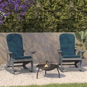 Savannah Set of 2 All-Weather Poly Resin Wood Adirondack Rocking Chairs in Gray with Teal Cushions for Deck, Porch, and Patio, 2-JJ-C14705-CSNTL-GY-GG