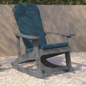 Savannah Set of 2 All-Weather Poly Resin Wood Adirondack Rocking Chairs in Gray with Teal Cushions for Deck, Porch, and Patio, 2-JJ-C14705-CSNTL-GY-GG
