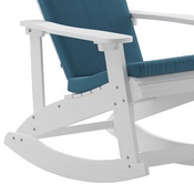 Savannah Set of 2 All-Weather Poly Resin Wood Adirondack Rocking Chairs in White with Teal Cushions for Deck, Porch, and Patio, 2-JJ-C14705-CSNTL-WH-GG