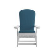 Savannah Set of 2 All-Weather Poly Resin Wood Adirondack Rocking Chairs in White with Teal Cushions for Deck, Porch, and Patio, 2-JJ-C14705-CSNTL-WH-GG
