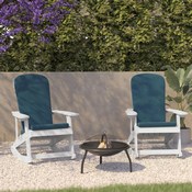 Savannah Set of 2 All-Weather Poly Resin Wood Adirondack Rocking Chairs in White with Teal Cushions for Deck, Porch, and Patio, 2-JJ-C14705-CSNTL-WH-GG