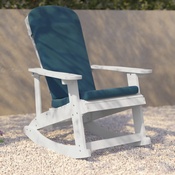 Savannah Set of 2 All-Weather Poly Resin Wood Adirondack Rocking Chairs in White with Teal Cushions for Deck, Porch, and Patio, 2-JJ-C14705-CSNTL-WH-GG