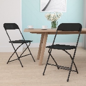 HERCULES Series Black Plastic Folding Chairs - Set of 2 Lightweight Folding Chairs, 2-LE-L-3-BK-GG