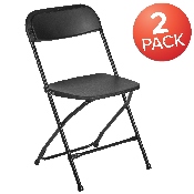 HERCULES Series Black Plastic Folding Chairs - Set of 2 Lightweight Folding Chairs, 2-LE-L-3-BK-GG