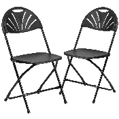 2 Pk. HERCULES Series 650 lb. Capacity Black Plastic Fan Back Folding Chair, 2-LE-L-4-BK-GG