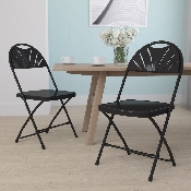 2 Pk. HERCULES Series 650 lb. Capacity Black Plastic Fan Back Folding Chair, 2-LE-L-4-BK-GG