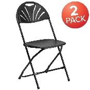 2 Pk. HERCULES Series 650 lb. Capacity Black Plastic Fan Back Folding Chair, 2-LE-L-4-BK-GG