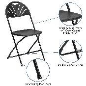 2 Pk. HERCULES Series 650 lb. Capacity Black Plastic Fan Back Folding Chair, 2-LE-L-4-BK-GG