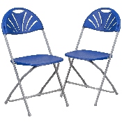 2 Pk. HERCULES Series 650 lb. Capacity Blue Plastic Fan Back Folding Chair, 2-LE-L-4-BL-GG