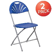 2 Pk. HERCULES Series 650 lb. Capacity Blue Plastic Fan Back Folding Chair, 2-LE-L-4-BL-GG