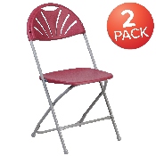 2 Pk. HERCULES Series 650 lb. Capacity Burgundy Plastic Fan Back Folding Chair, 2-LE-L-4-BUR-GG
