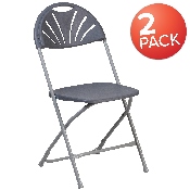 2 Pk. HERCULES Series 650 lb. Capacity Charcoal Plastic Fan Back Folding Chair, 2-LE-L-4-CH-GG