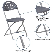 2 Pk. HERCULES Series 650 lb. Capacity Charcoal Plastic Fan Back Folding Chair, 2-LE-L-4-CH-GG