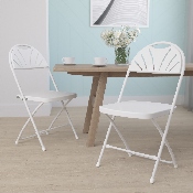 2 Pk. HERCULES Series 650 lb. Capacity White Plastic Fan Back Folding Chair, 2-LE-L-4-WHITE-GG