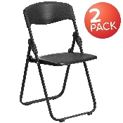 2 Pk. HERCULES Series 500 lb. Capacity Heavy Duty Black Plastic Folding Chair with Built-in Ganging Brackets, 2-RUT-I-BLACK-GG