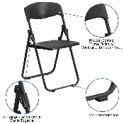 2 Pk. HERCULES Series 500 lb. Capacity Heavy Duty Black Plastic Folding Chair with Built-in Ganging Brackets, 2-RUT-I-BLACK-GG