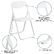 2 Pk. HERCULES Series 500 lb. Capacity Heavy Duty White Plastic Folding Chair with Built-in Ganging Brackets, 2-RUT-I-WHITE-GG