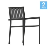 Harris Set of 2 Commercial Indoor/Outdoor Stacking Club Chairs with Black Poly Resin Slatted Backs and Seats, 2-SB-A268C-BK-GG
