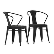 Helvey Commercial Indoor/Outdoor Black Stacking Arm Chair with Vertical Slat Back and Poly Resin Slatted Seat, Set of 2, 2-SB-T11C-BK-GG