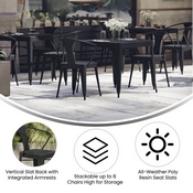 Helvey Commercial Indoor/Outdoor Black Stacking Arm Chair with Vertical Slat Back and Poly Resin Slatted Seat, Set of 2, 2-SB-T11C-BK-GG
