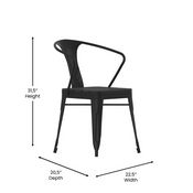 Helvey Commercial Indoor/Outdoor Black Stacking Arm Chair with Vertical Slat Back and Poly Resin Slatted Seat, Set of 2, 2-SB-T11C-BK-GG