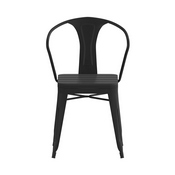 Helvey Commercial Indoor/Outdoor Black Stacking Arm Chair with Vertical Slat Back and Poly Resin Slatted Seat, Set of 2, 2-SB-T11C-BK-GG