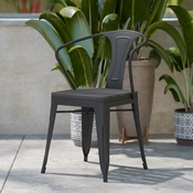 Helvey Commercial Indoor/Outdoor Black Stacking Arm Chair with Vertical Slat Back and Poly Resin Slatted Seat, Set of 2, 2-SB-T11C-BK-GG