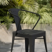 Helvey Commercial Indoor/Outdoor Black Stacking Arm Chair with Vertical Slat Back and Poly Resin Slatted Seat, Set of 2, 2-SB-T11C-BK-GG