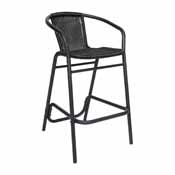 Lila Set of 2 Commercial Grade Indoor-Outdoor PE Rattan Restaurant Barstool with Black Steel Frame and Footrest in Black, 2-SDA-AD632032R-BK-GG
