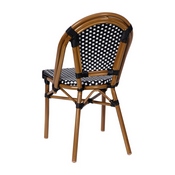 Bordeaux Set of 2 Indoor/Outdoor Commercial French Bistro Stacking Chairs, Black/White PE Rattan Back and Seat, Bamboo Print Aluminum Frame in Natural, 2-SDA-AD642001-BKWH-NAT-GG