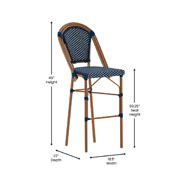 Bordeaux Set of 2 Stackable Indoor/Outdoor French Bistro 30" High Barstools, Commercial Grade, Navy/White and Bamboo Finish, 2-SDA-AD642001-BS-NVYWH-NAT-GG