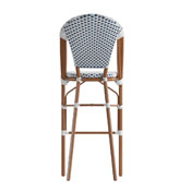 Lourdes Set of 2 Stackable Indoor/Outdoor French Bistro 30" High Barstools, Commercial Grade, White/Navy and Bamboo Finish, 2-SDA-AD642001-F-BS-WHNVY-NAT-GG